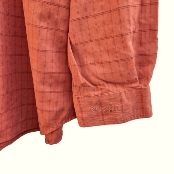 Columbia Orange Check Button-down Long-sleeved Shirt, Casual, Size Large - Picture 4 of 9